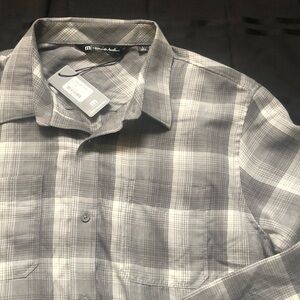 Travis Mathew Flannel Shirt Mens Gray Large Plaid Button Up Long Sleeve NWT